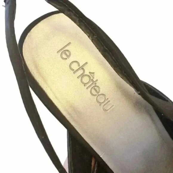 Le Chateau High Heel Slingback Sandals Black Satin Cut Out Peep Toe Size 7 - Picture 12 of 13